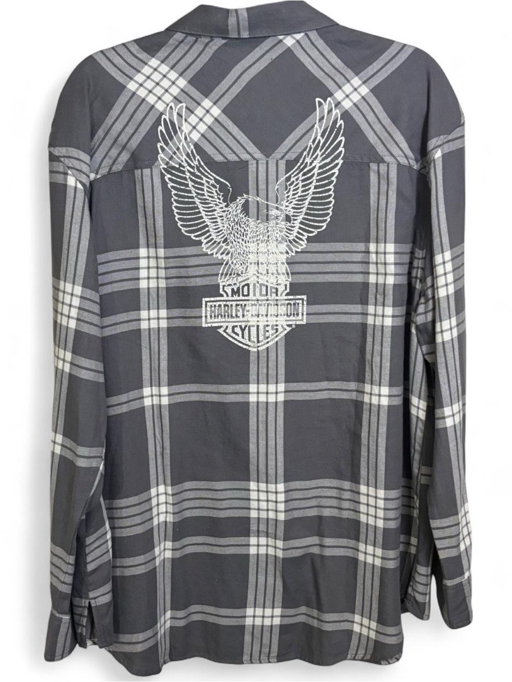 Harley Davidson Plaid Cotton Button Up Women’s 2XL with patchwork and details